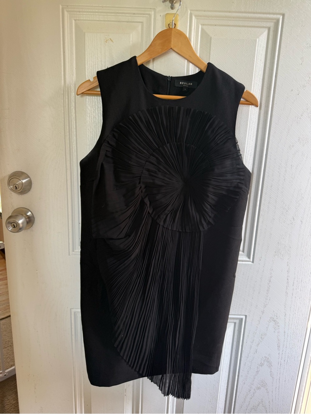 2 for $30 sale: Beulah style black shift dress with textured floral appliqué